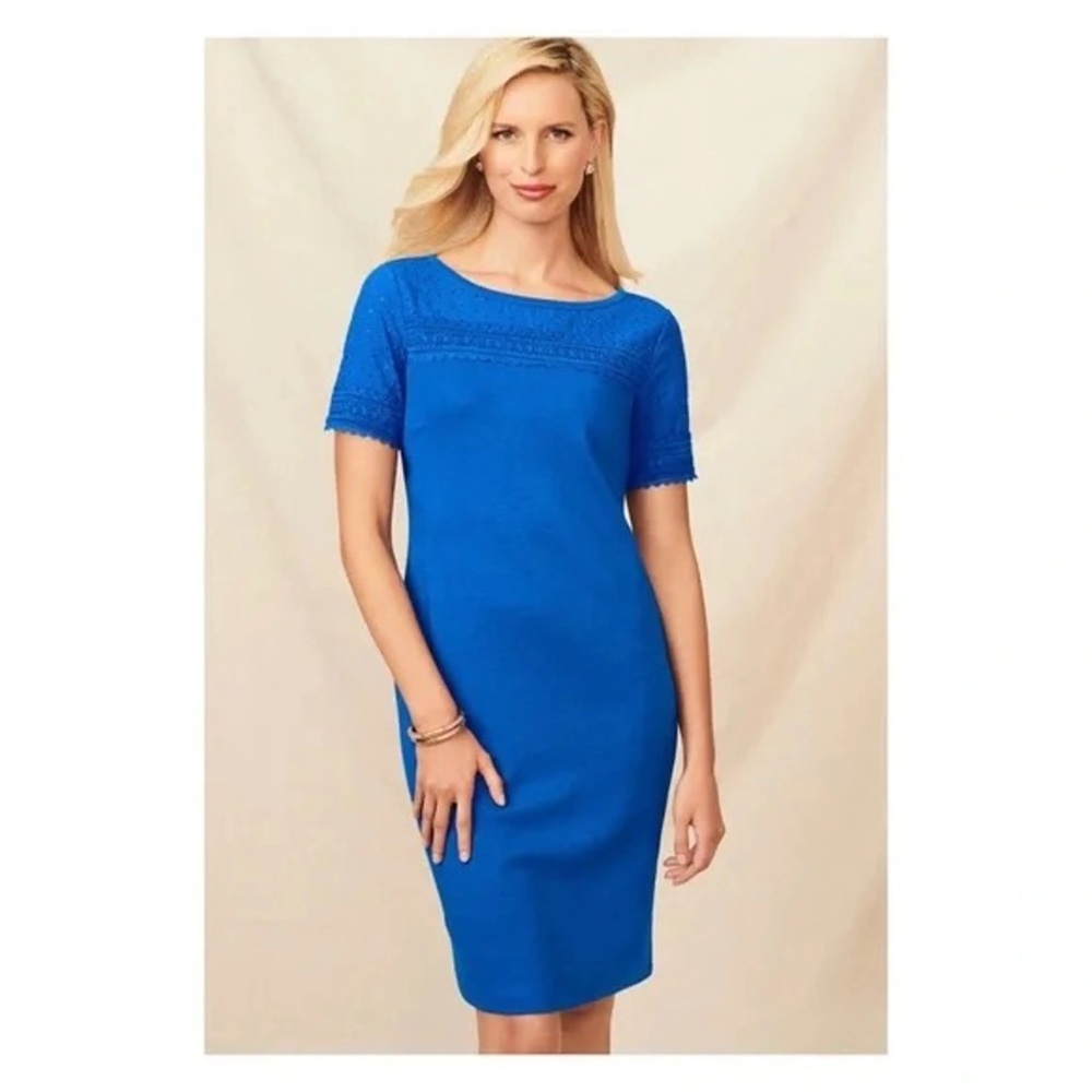 Talbots Royal Blue Cotton Shirt Dress Knee Length XL Petite Workwear Office